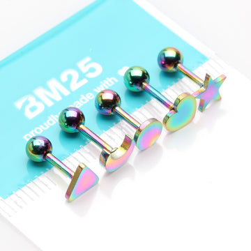 Detail View 1 of 5 Pcs Pack of Colorline Assorted Shapes Cartilage Tragus Barbell Earrings